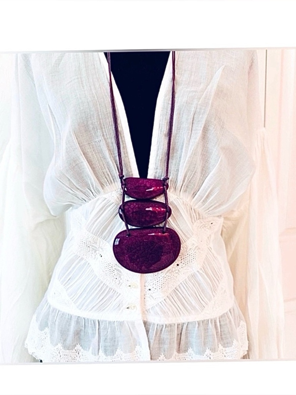 NECKLACE ~ Striking Purple Necklace with Large Acrylic Stones and Leather Straps
